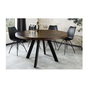 Table de salle à manger LODEN ronde 120 cm – Table industrielle en bois massif de manguier et métal