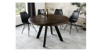Table de salle à manger LODEN ronde 120 cm – Table industrielle en bois massif de manguier et métal