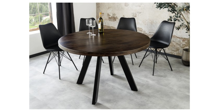 Table de salle à manger LODEN ronde 120 cm – Table industrielle en bois massif de manguier et métal