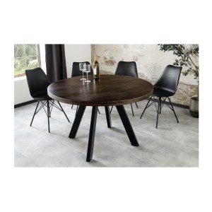 Table de salle à manger LODEN ronde 120 cm – Table industrielle en bois massif de manguier et métal