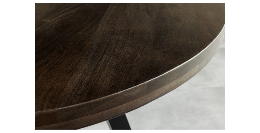 Table de salle à manger LODEN ronde 120 cm – Table industrielle en bois massif de manguier et métal