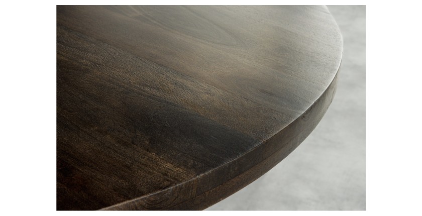 Table de salle à manger LODEN ronde 120 cm – Table industrielle en bois massif de manguier et métal