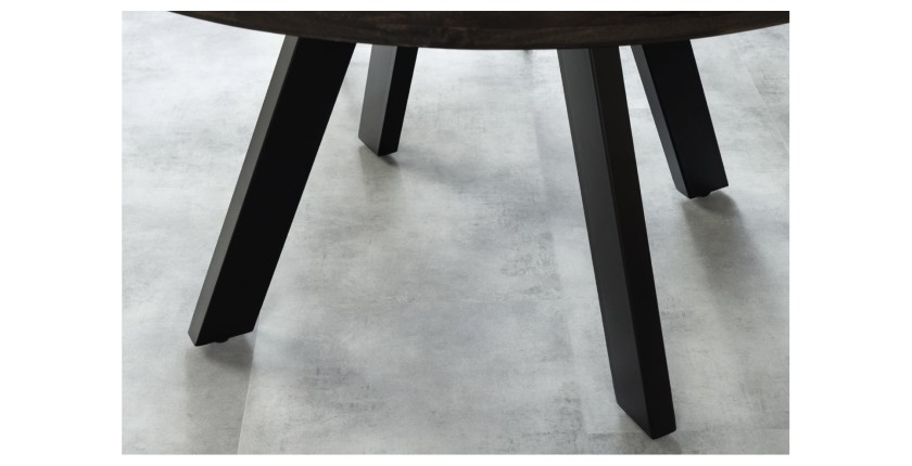 Table de salle à manger LODEN ronde 120 cm – Table industrielle en bois massif de manguier et métal