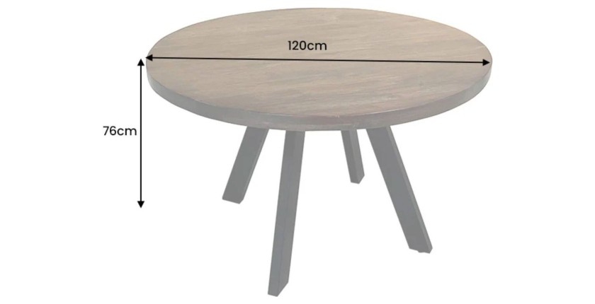 Table de salle à manger LODEN ronde 120 cm – Table industrielle en bois massif de manguier et métal