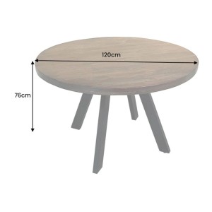 Table de salle à manger LODEN ronde 120 cm – Table industrielle en bois massif de manguier et métal