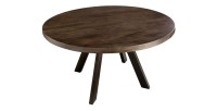 Table de salle à manger LODEN ronde 120 cm – Table industrielle en bois massif de manguier et métal