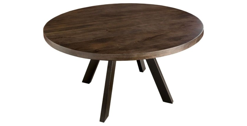 Table de salle à manger LODEN ronde 120 cm – Table industrielle en bois massif de manguier et métal