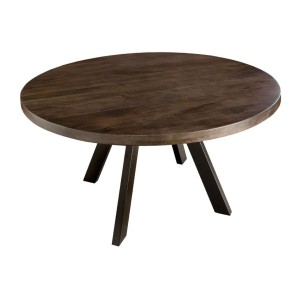 Table de salle à manger LODEN ronde 120 cm – Table industrielle en bois massif de manguier et métal