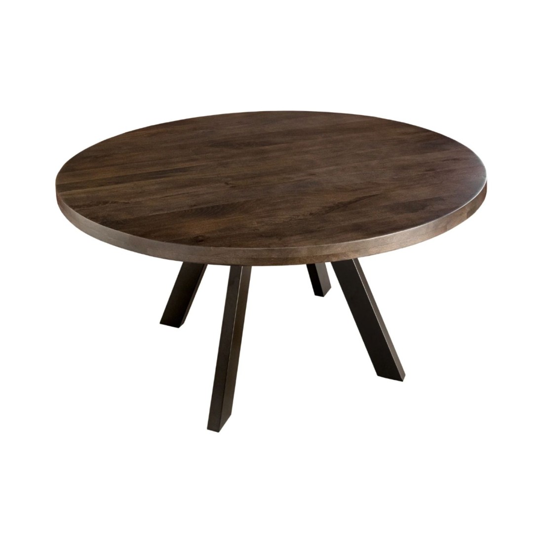 Table de salle à manger LODEN ronde 120 cm – Table industrielle en bois massif de manguier et métal