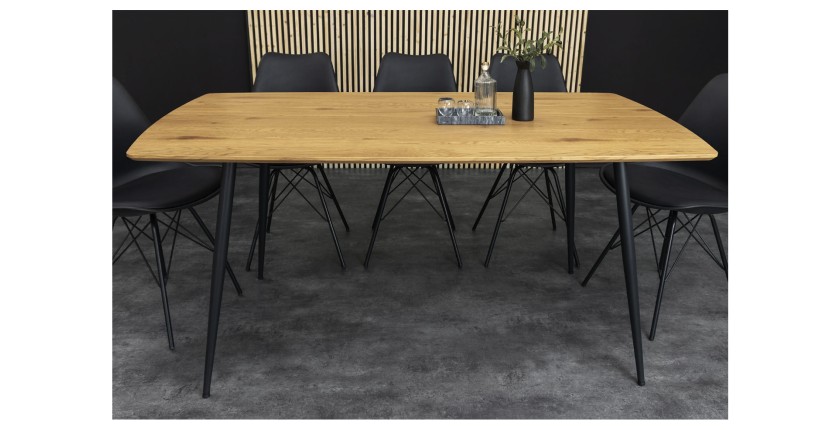 Table de salle à manger CALDERO 120 cm – Table contemporaine aspect chêne sauvage et métal