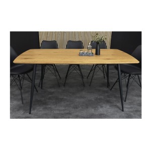 Table de salle à manger CALDERO 120 cm – Table contemporaine aspect chêne sauvage et métal