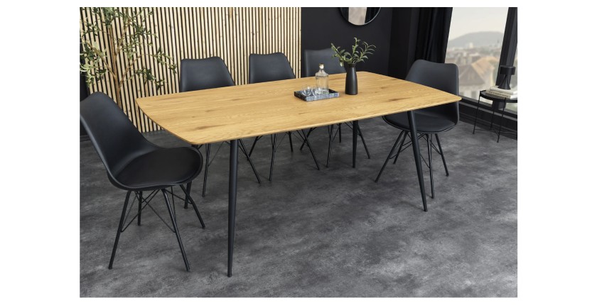 Table de salle à manger CALDERO 120 cm – Table contemporaine aspect chêne sauvage et métal
