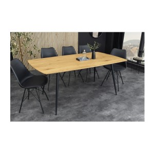 Table de salle à manger CALDERO 120 cm – Table contemporaine aspect chêne sauvage et métal
