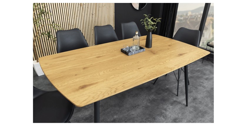 Table de salle à manger CALDERO 120 cm – Table contemporaine aspect chêne sauvage et métal