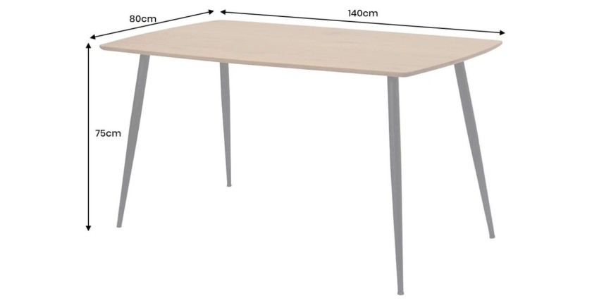 Table de salle à manger CALDERO 140 cm – Table contemporaine aspect chêne sauvage et métal