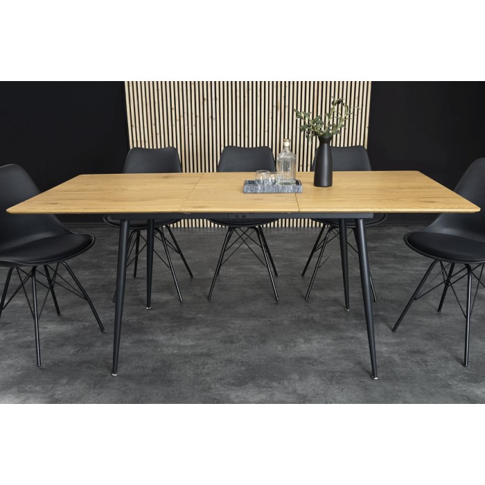 Uitschuifbare tafel CALDERO 120-160 cm - Moderne tafel met wild eiken en metalen uiterlijk