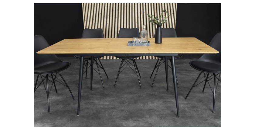 Table extensible CALDERO 120-160cm en chêne sauvage vu de face avec extension