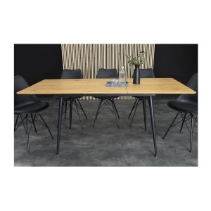 Table extensible CALDERO 120–160 cm – Table contemporaine aspect chêne sauvage et métal