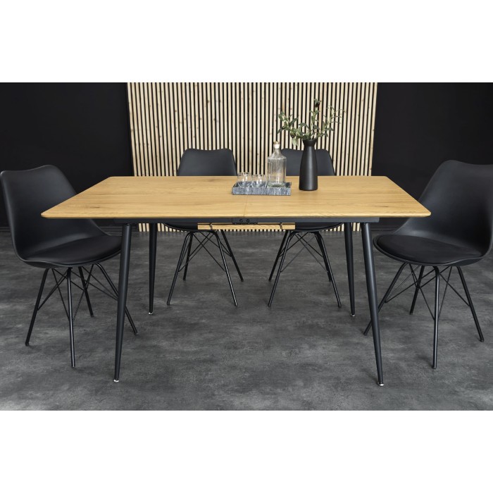 Uitschuifbare tafel CALDERO 120-160 cm - Moderne tafel met wild eiken en metalen uiterlijk
