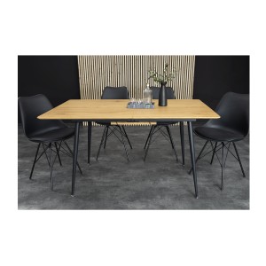 Table extensible CALDERO 120–160 cm – Table contemporaine aspect chêne sauvage et métal