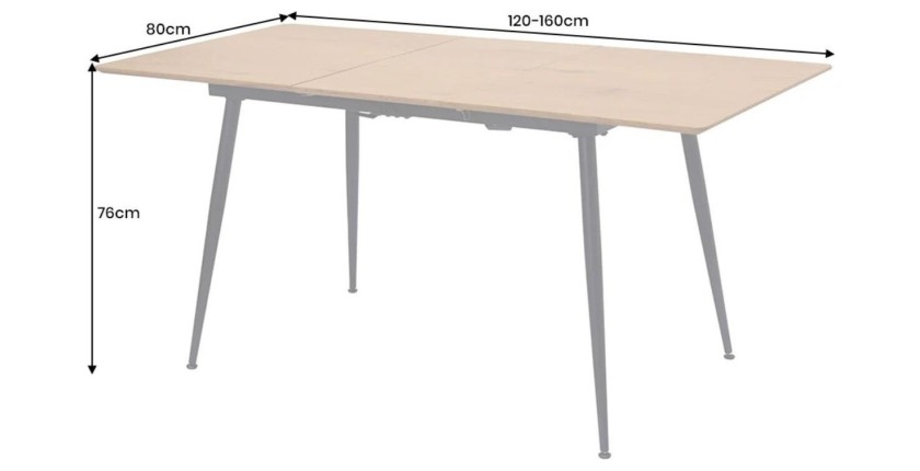 Table extensible CALDERO 120–160 cm – Table contemporaine aspect chêne sauvage et métal