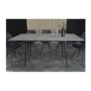 Table extensible CALDERO 120–160 cm – Table contemporaine aspect pierre et métal