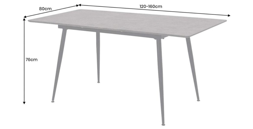 Dimensions de la table extensible 120-160cm CALDERO aspect pierre