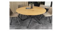 Table de salle à manger COURBAX ronde 120 cm – Table industrielle aspect chêne sauvage et métal
