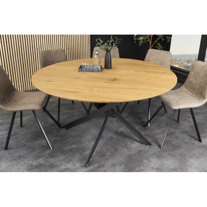 Mesa de comedor COURBAX redonda 120 cm – Mesa industrial aspecto roble salvaje y metal