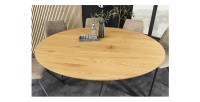Table de salle à manger COURBAX ronde 120 cm – Table industrielle aspect chêne sauvage et métal