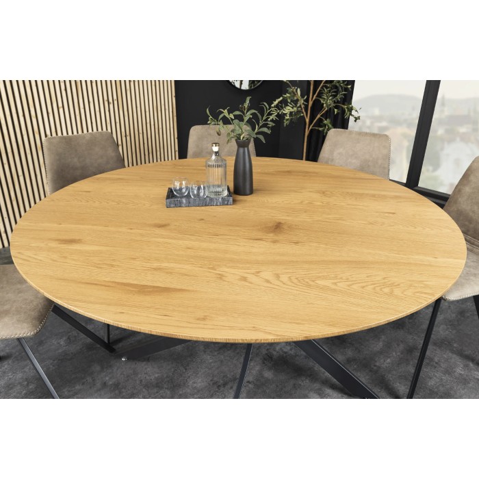 Mesa de comedor COURBAX redonda 120 cm – Mesa industrial aspecto roble salvaje y metal