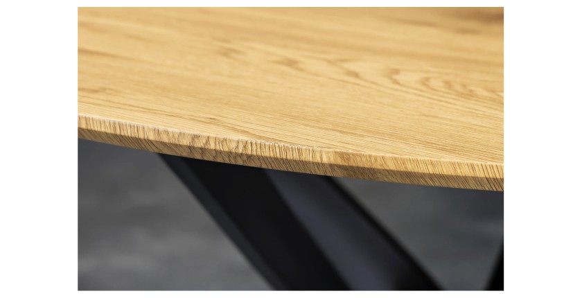 Table de salle à manger COURBAX ronde 120 cm – Table industrielle aspect chêne sauvage et métal