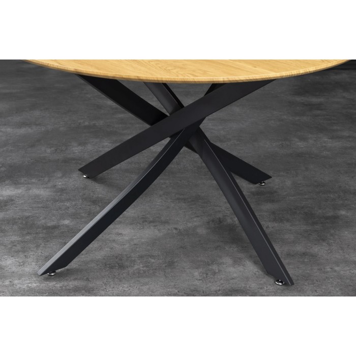 Mesa de comedor COURBAX redonda 120 cm – Mesa industrial aspecto roble salvaje y metal