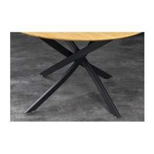 Table de salle à manger COURBAX ronde 120 cm – Table industrielle aspect chêne sauvage et métal