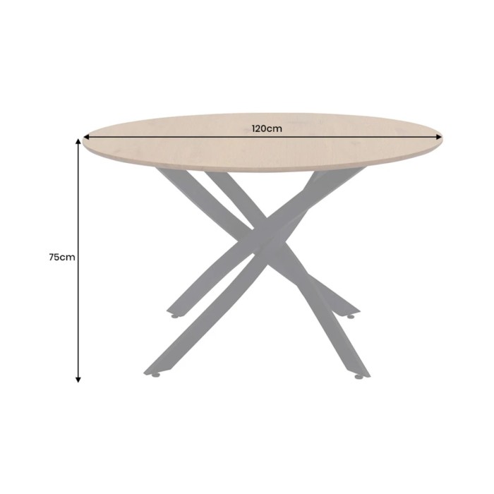 Mesa de comedor COURBAX redonda 120 cm – Mesa industrial aspecto roble salvaje y metal