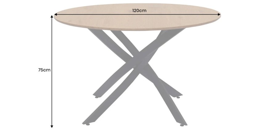 Table de salle à manger COURBAX ronde 120 cm – Table industrielle aspect chêne sauvage et métal