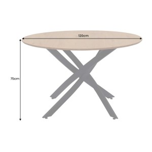 Table de salle à manger COURBAX ronde 120 cm – Table industrielle aspect chêne sauvage et métal
