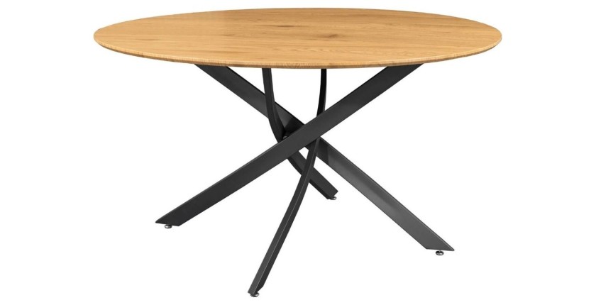 Table de salle à manger COURBAX ronde 120 cm – Table industrielle aspect chêne sauvage et métal
