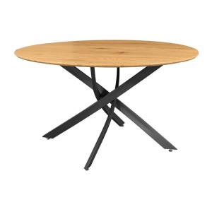 Table de salle à manger COURBAX ronde 120 cm – Table industrielle aspect chêne sauvage et métal