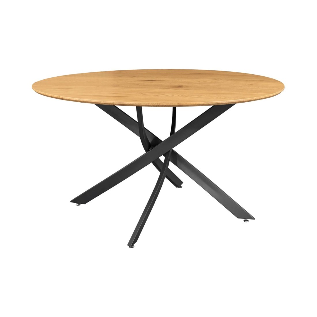 Table de salle à manger COURBAX ronde 120 cm – Table industrielle aspect chêne sauvage et métal