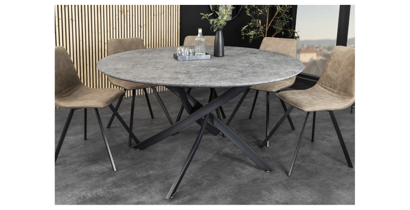 Table de salle à manger COURBAX ronde 120 cm – Table contemporaine aspect pierre et métal