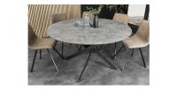 Table de salle à manger COURBAX ronde 120 cm – Table contemporaine aspect pierre et métal