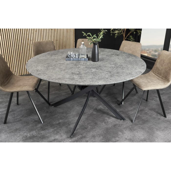 Mesa de comedor COURBAX redonda 120 cm – Mesa contemporánea de aspecto piedra y metal