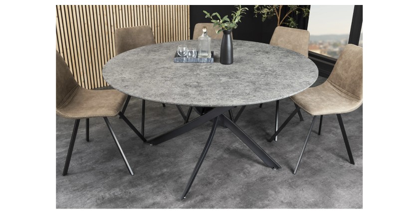 Table de salle à manger COURBAX ronde 120 cm – Table contemporaine aspect pierre et métal