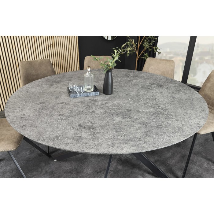 Mesa de comedor COURBAX redonda 120 cm – Mesa contemporánea de aspecto piedra y metal