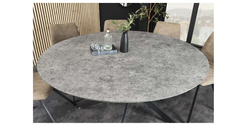 Table de salle à manger COURBAX ronde 120 cm – Table contemporaine aspect pierre et métal