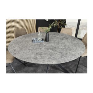 Table de salle à manger COURBAX ronde 120 cm – Table contemporaine aspect pierre et métal