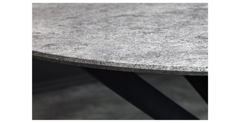 Table de salle à manger COURBAX ronde 120 cm – Table contemporaine aspect pierre et métal
