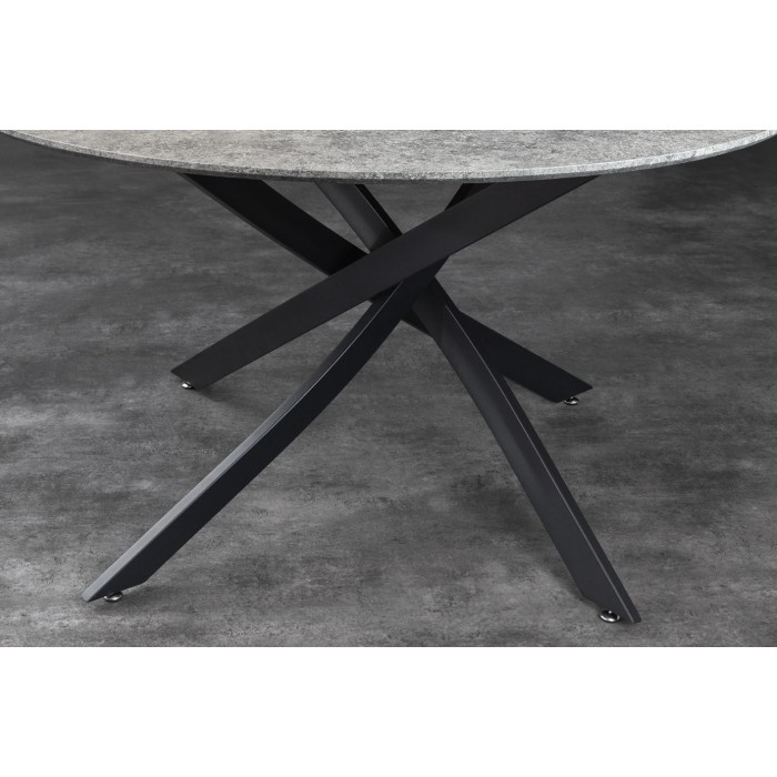 Mesa de comedor COURBAX redonda 120 cm – Mesa contemporánea de aspecto piedra y metal