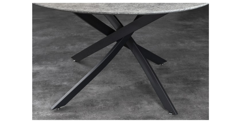 Table de salle à manger COURBAX ronde 120 cm – Table contemporaine aspect pierre et métal